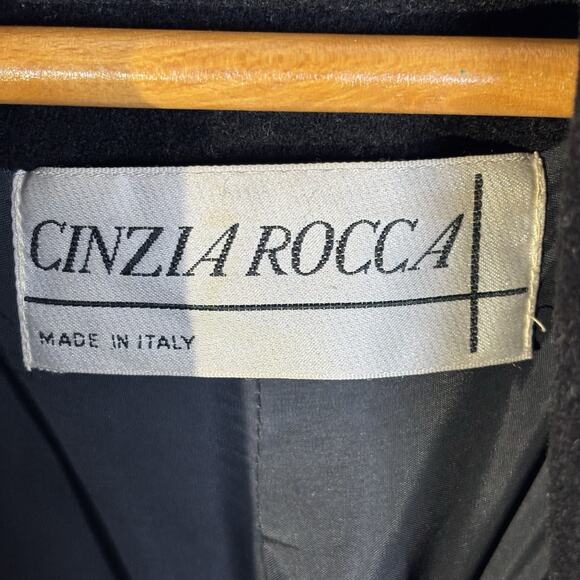 Cinzia Rocca Italy Wool Coat Black Womens Collared Overcoat Size US 8 - Picture 7 of 8
